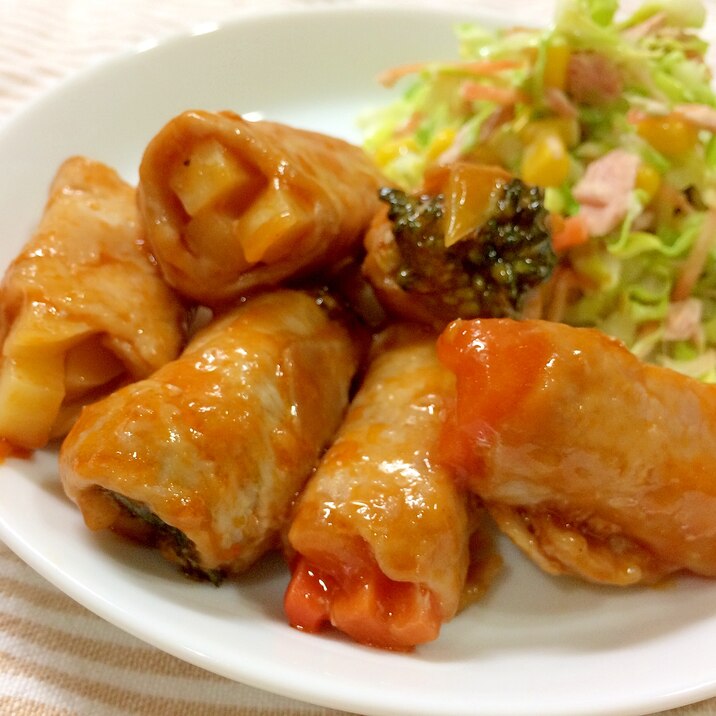 3色野菜の肉巻き★ケチャップあん